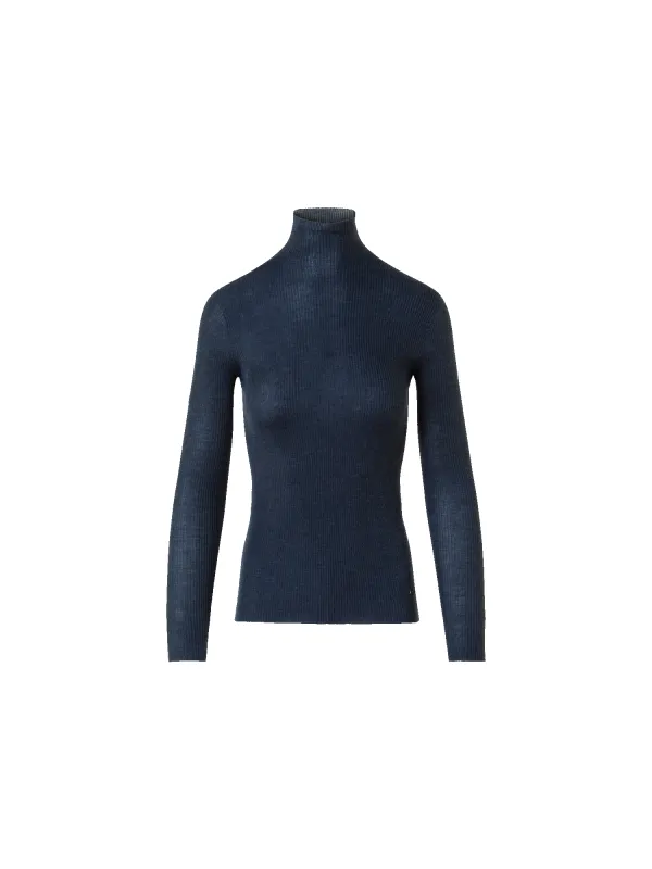 Fine Rib Cashmere Silk Mock Neck Pullover made by Akris