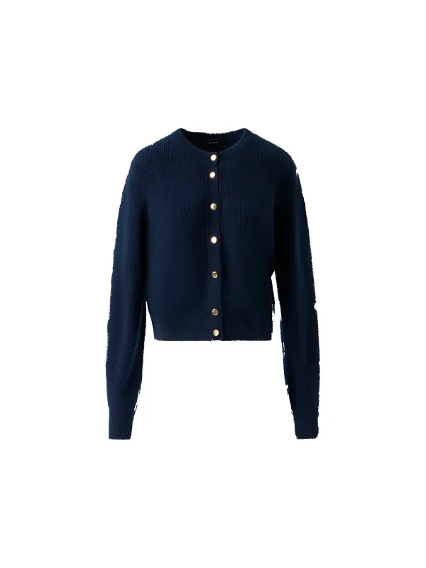 Ribbed Cashmere Cardigan with Gold Buttons sold by Akris