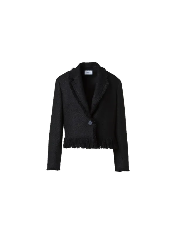 Cropped Bouclé Tweed Jacket with Fringe Hem sold by Akris