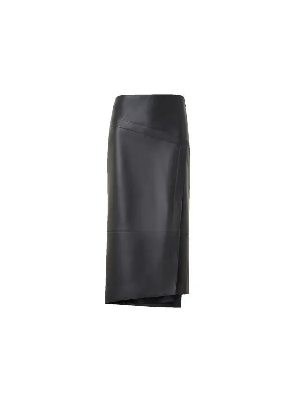 Asymmetrical Trapezoid Pencil Skirt in Leather made by Akris