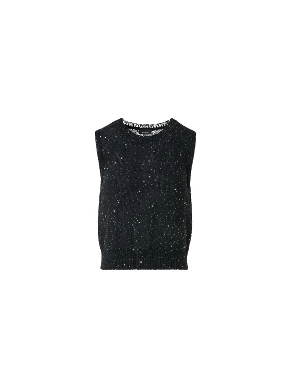 Sleeveless Linen Cotton Knit Top with Sequins sold by Akris