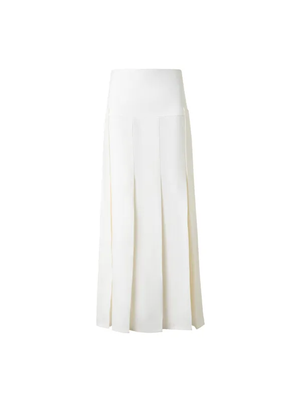 Pleated Midi Skirt in Linen Wool Blend sold by Akris