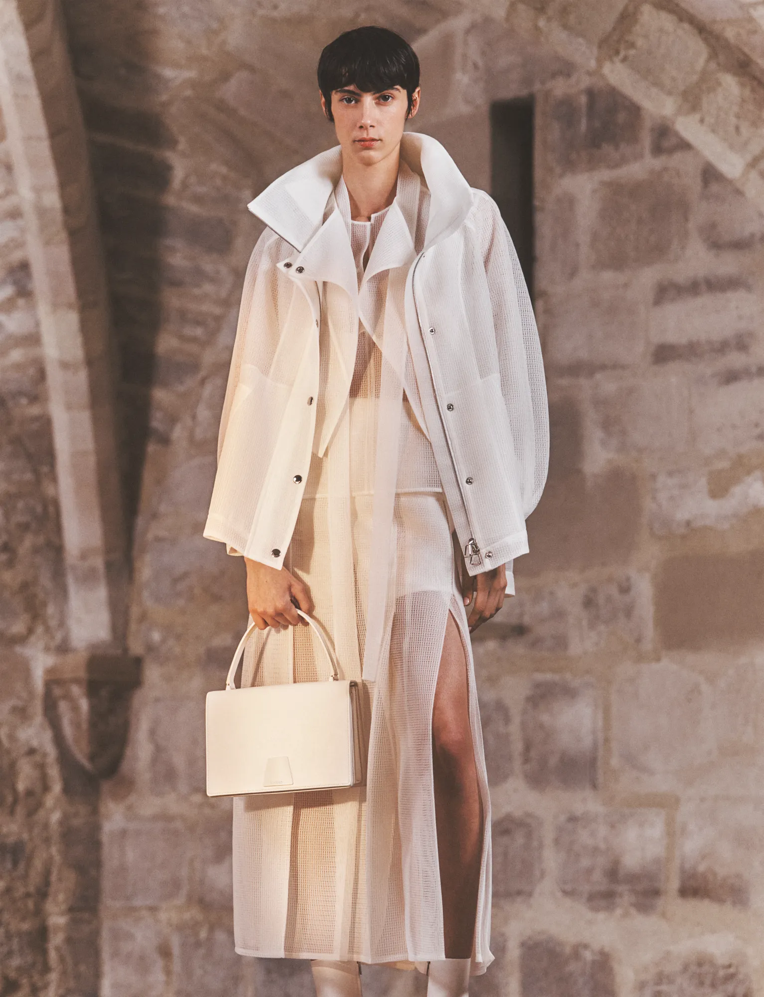 Pleated Midi Skirt in Lined Techno Grid sold by Akris product image thumbnail 2