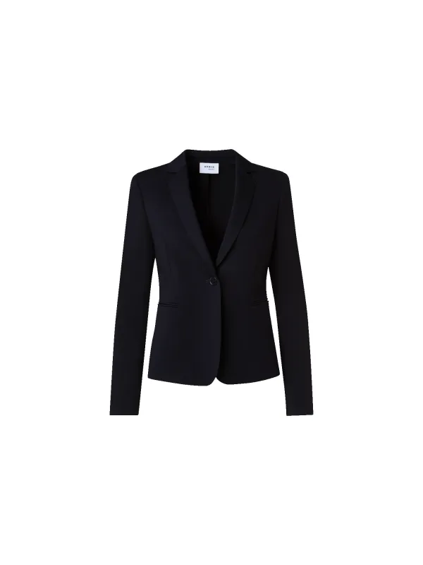 Jersey Blazer with Faux Leather Collar sold by Akris