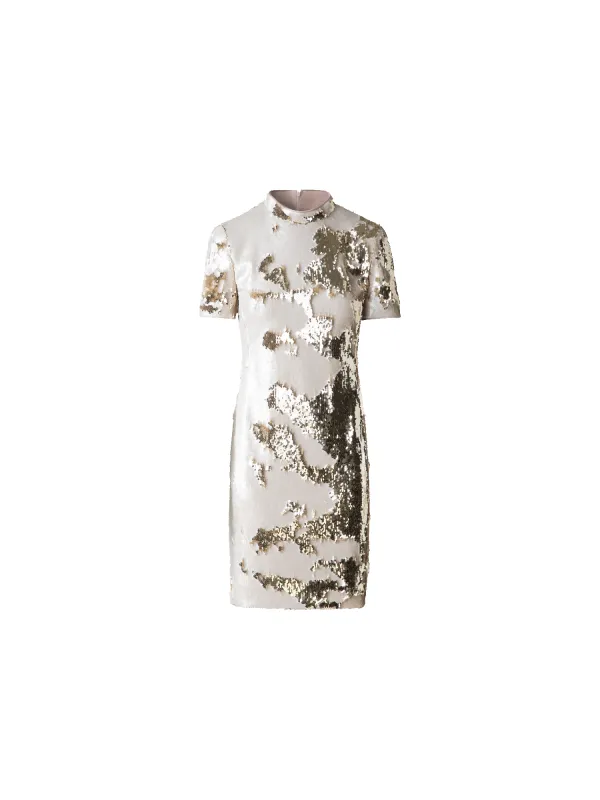 Dual Sequined Sheath Dress with Short Sleeves made by Akris