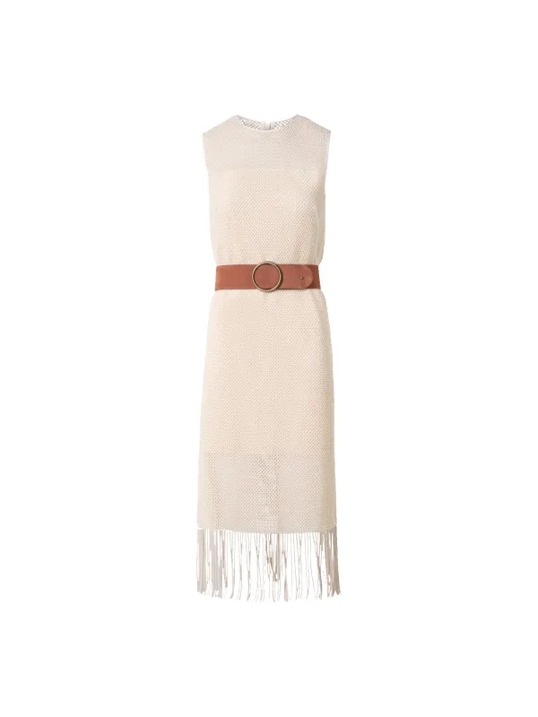Midi Dress in Cotton Mesh with Fringes made by Akris