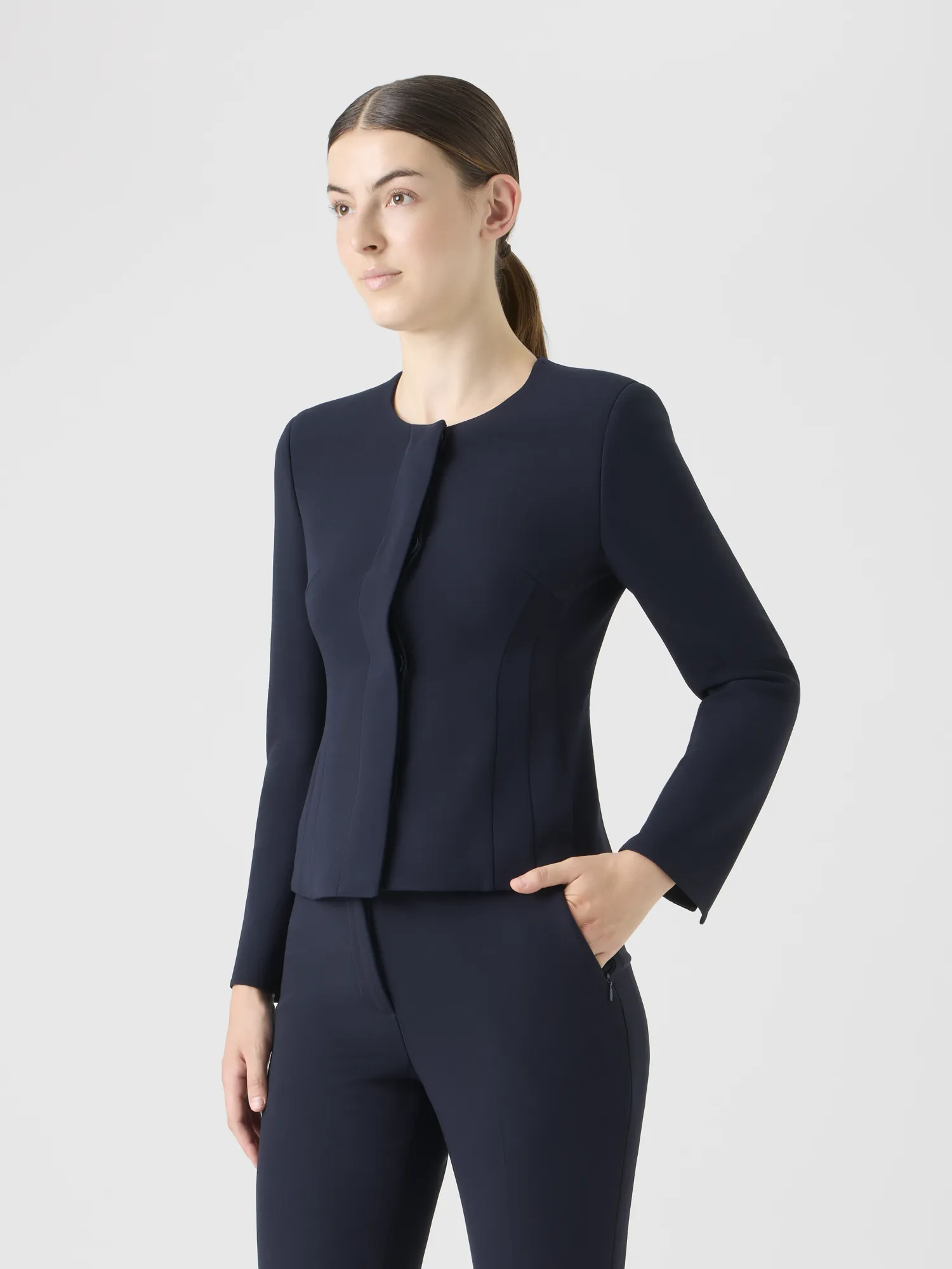 Fitted Wool Bi-Stretch Double-Face Jacket sold by Akris product image thumbnail 3