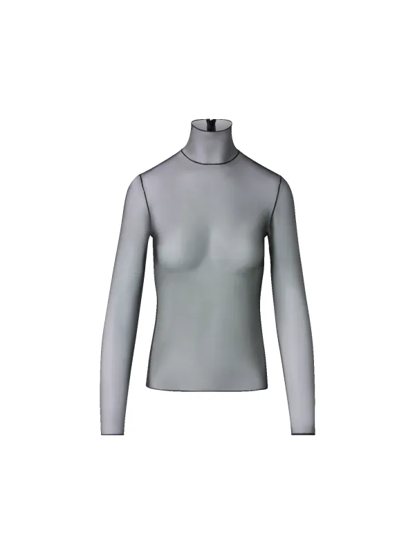 Sheer Stretch Tulle Mock-Neck Top sold by Akris