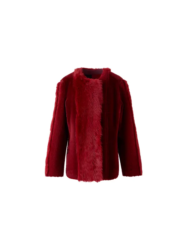 Boxy Patchwork Shearling Short Coat made by Akris