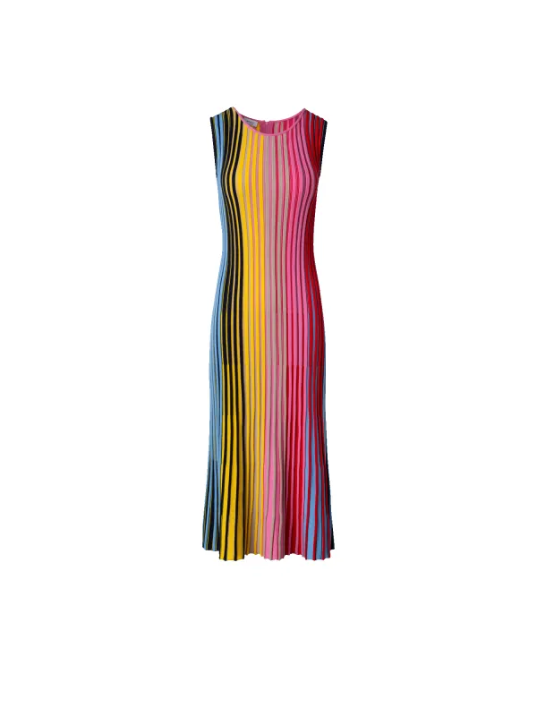 Merino Wool Knit Dress with Rainbow Rib made by Akris Punto