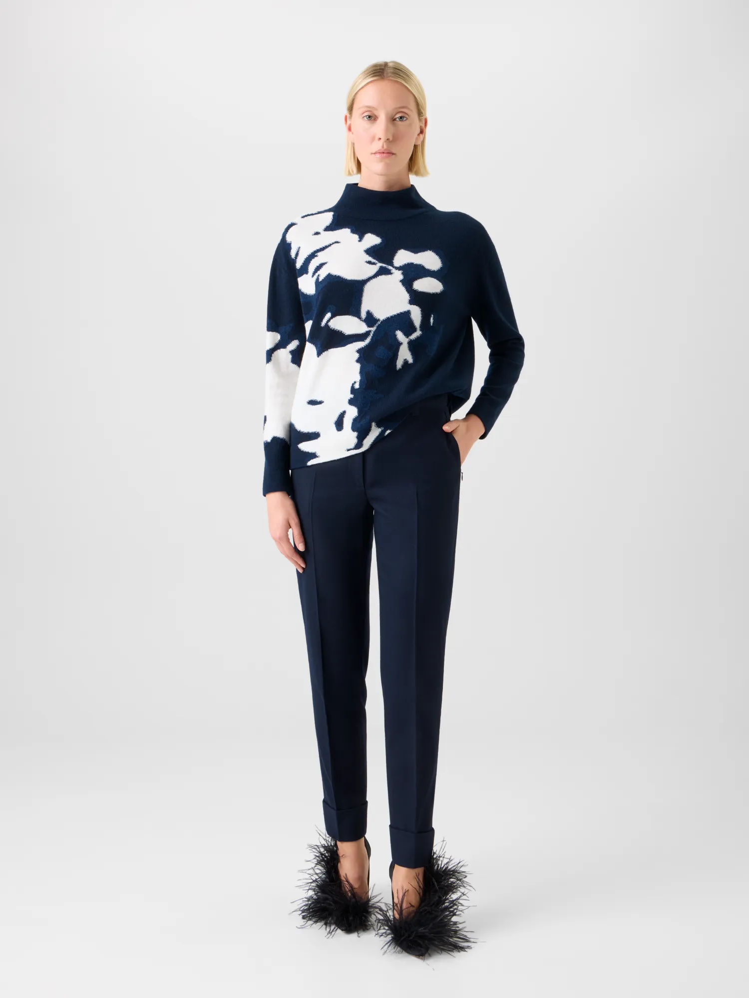 Cashmere Wildflower Intarsia Mock Neck Sweater sold by Akris product image thumbnail 2