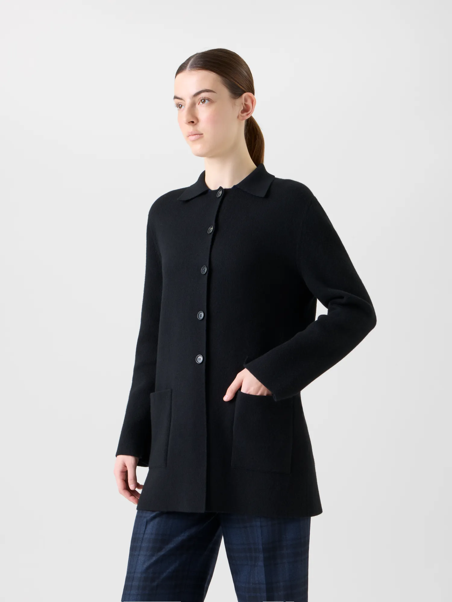 Short Bi-Color A-Line Cashmere Double-Face Coat sold by Akris product image thumbnail 4