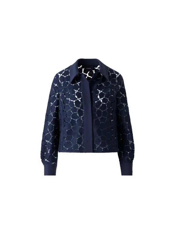 Boxy Shirt Jacket in Lapis Lazuli Embroidery made by Akris