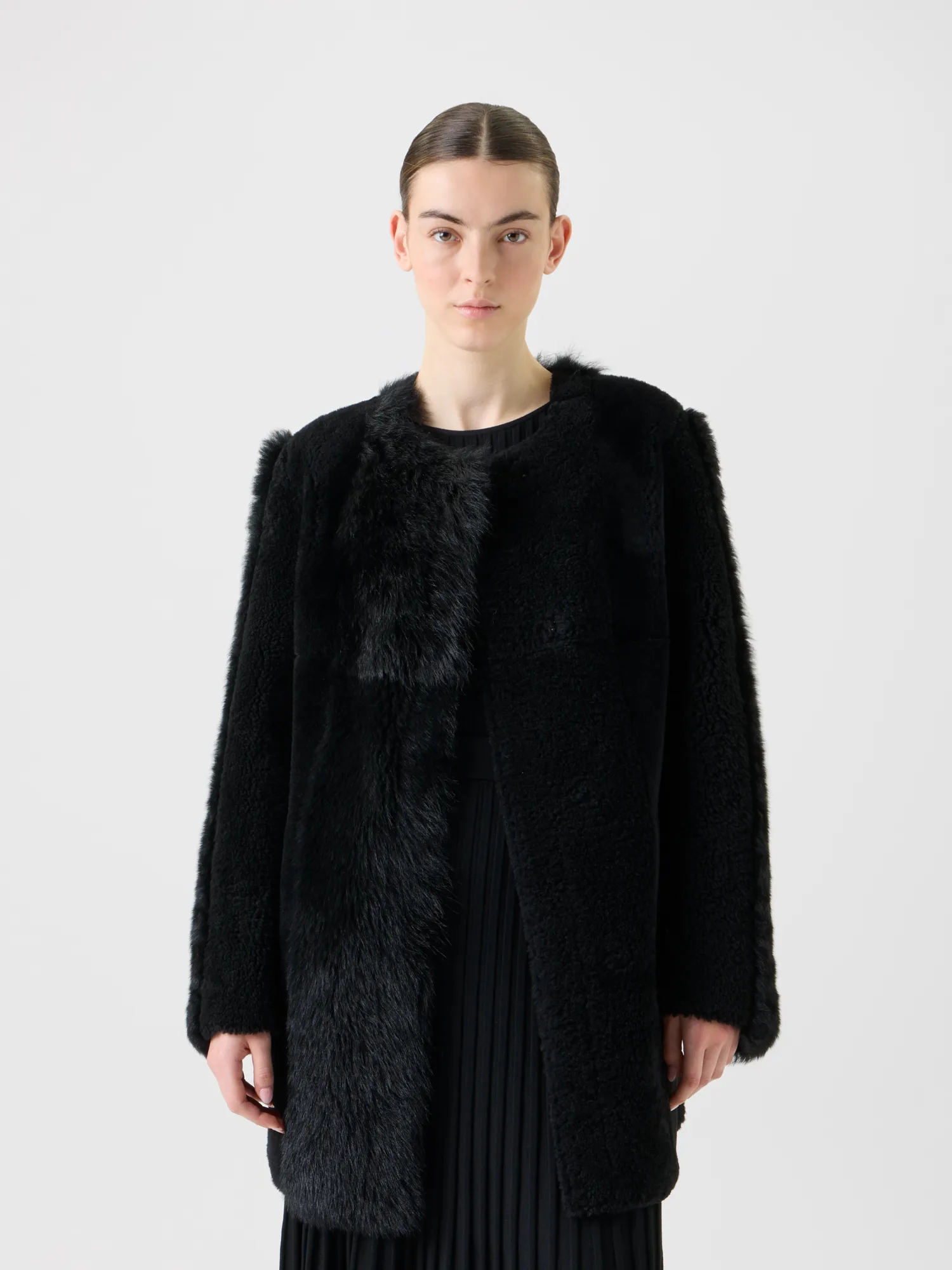 Straight Patchwork Shearling Short Coat sold by Akris product image thumbnail 3