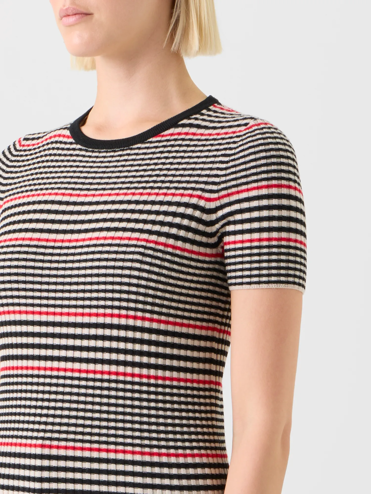 Fitted Short Sleeve Merino Rib Striped Sweater sold by Akris product image thumbnail 4