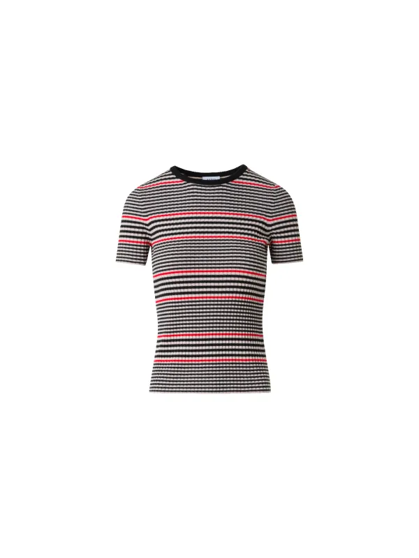 Fitted Short Sleeve Merino Rib Striped Sweater made by Akris Punto