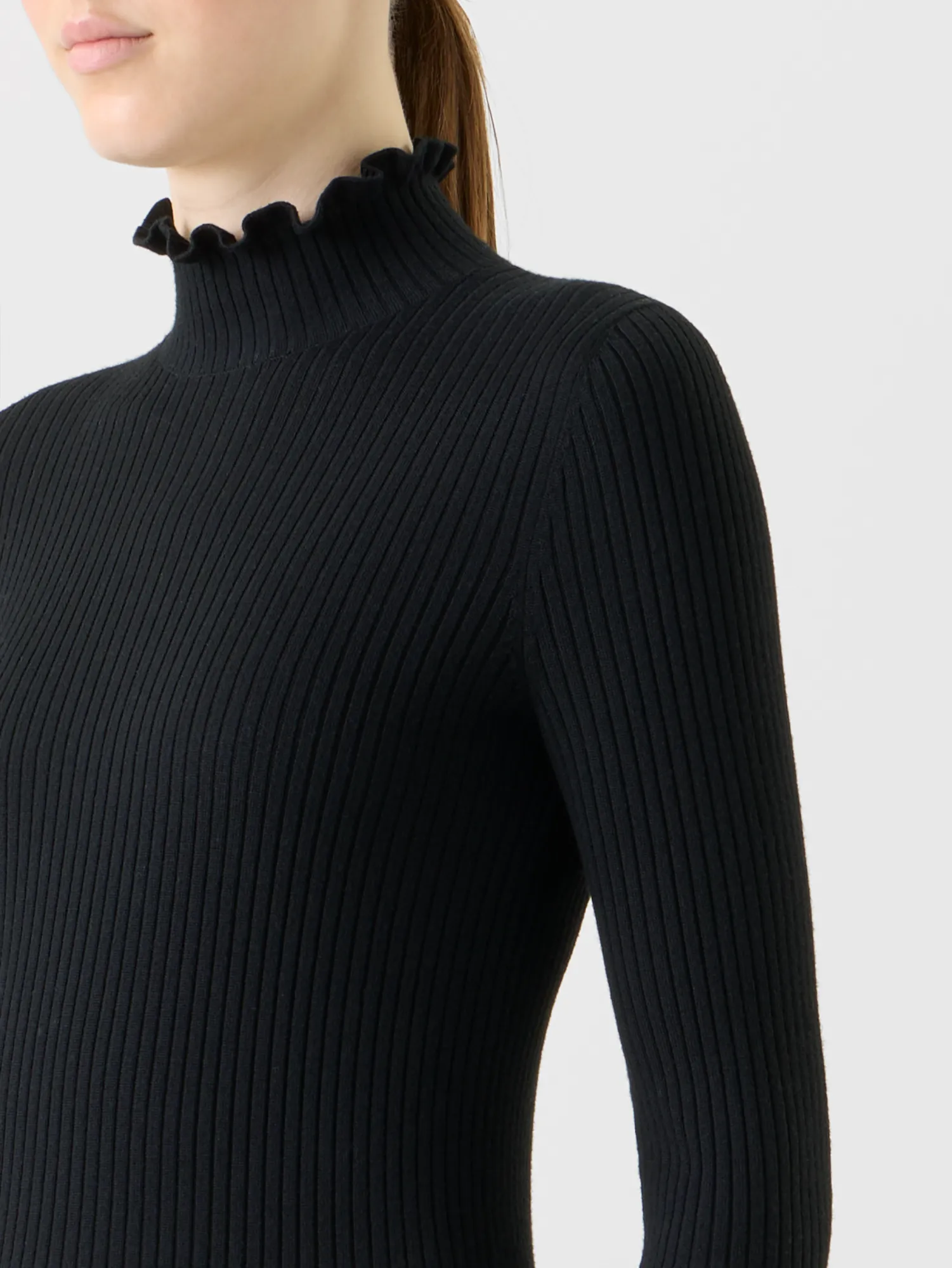 Merino Wool Knit Ruffle Mock Neck Sweater sold by Akris product image thumbnail 4