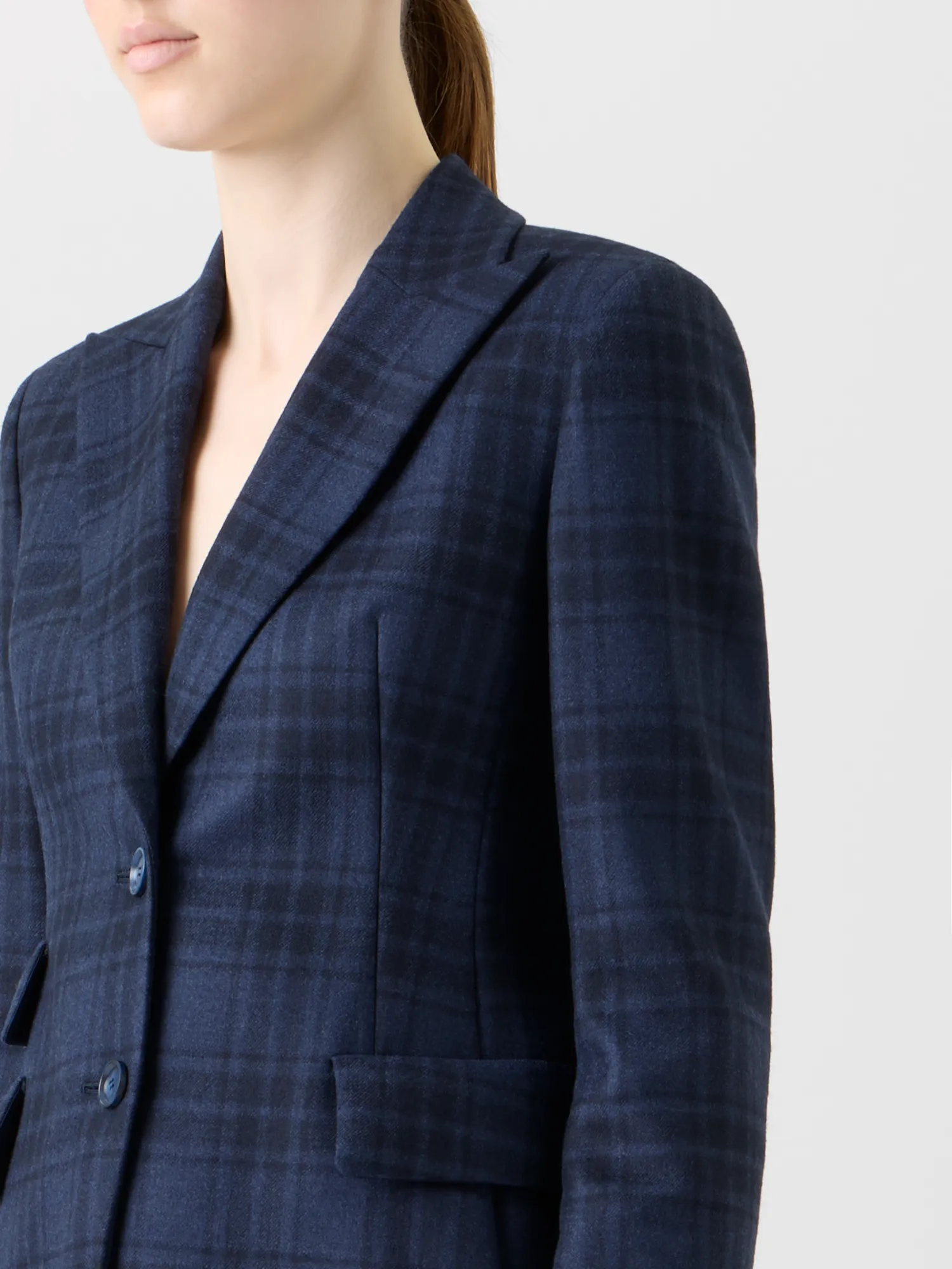 Long Double-Face Plaid Blazer Jacket sold by Akris product image thumbnail 5