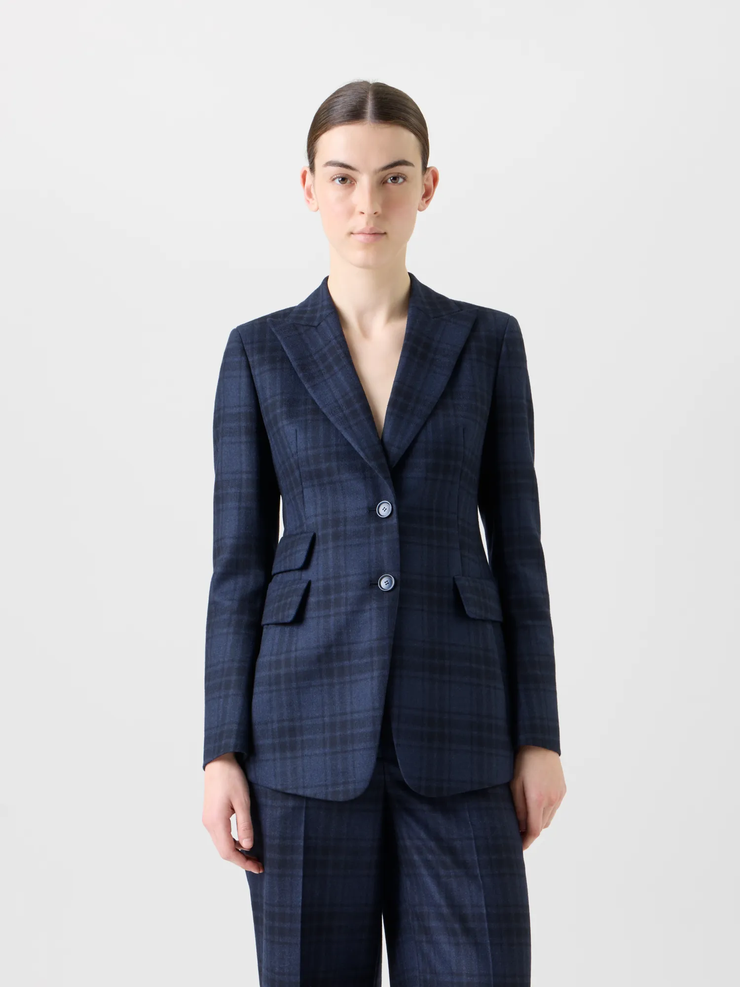 Long Double-Face Plaid Blazer Jacket sold by Akris product image thumbnail 2