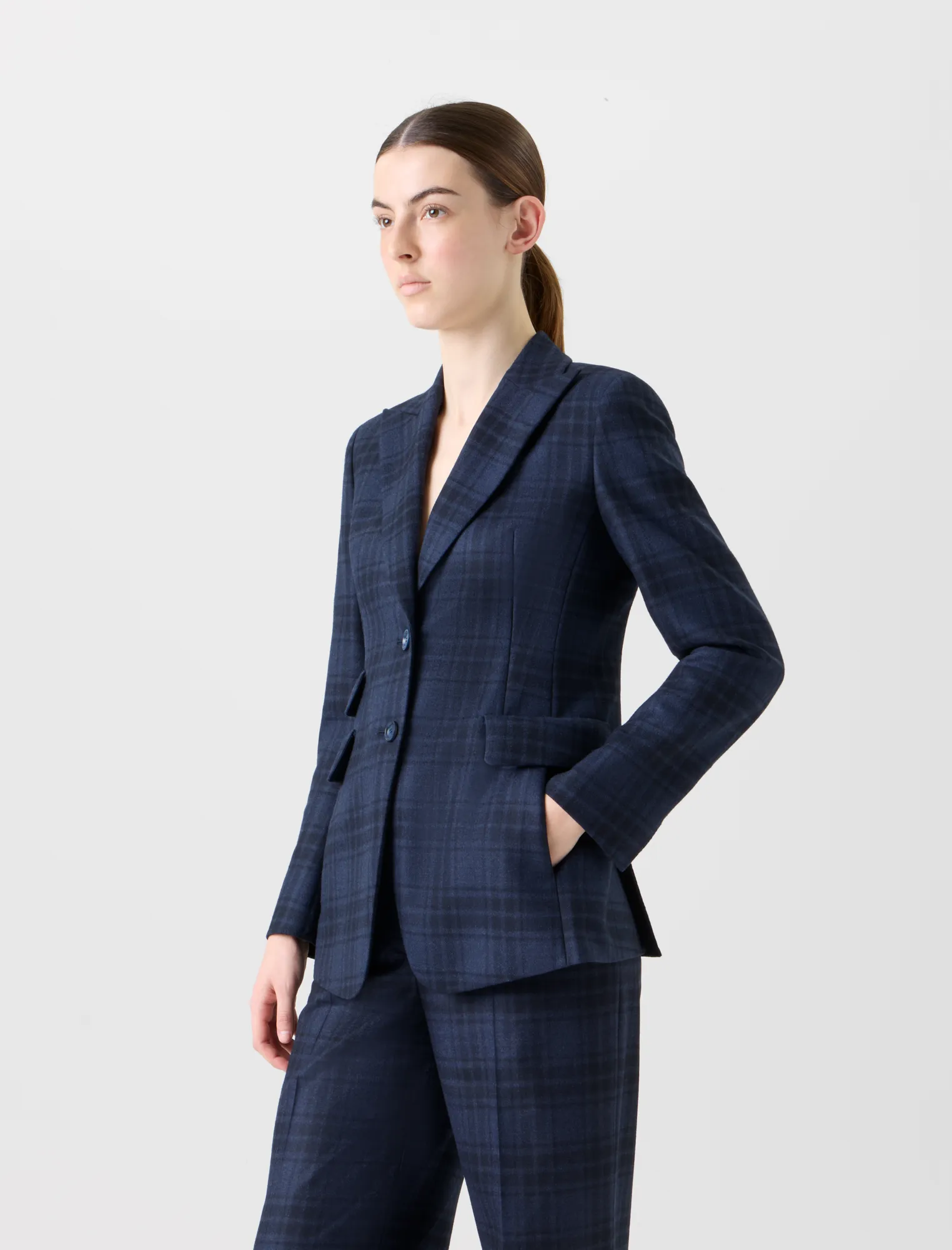 Long Double-Face Plaid Blazer Jacket sold by Akris product image thumbnail 3