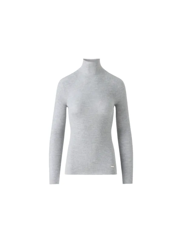Fine Rib Cashmere Silk Mock Neck Pullover made by Akris