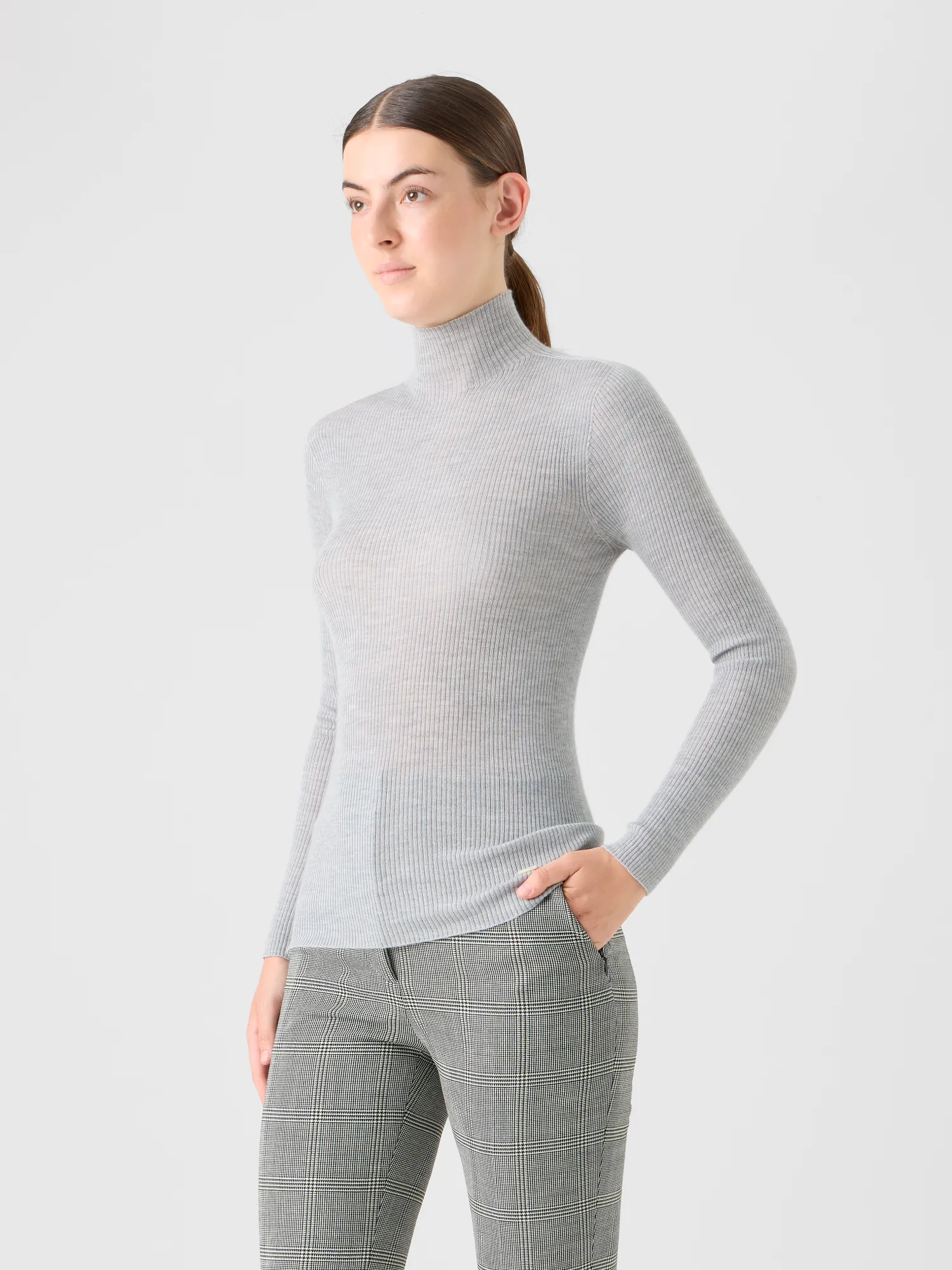 Fine Rib Cashmere Silk Mock Neck Pullover sold by Akris product image thumbnail 2