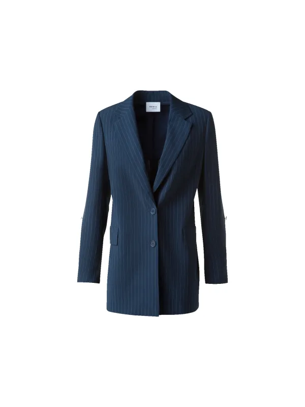 Relaxed Boyfriend Blazer in Striped Cool Wool sold by Akris
