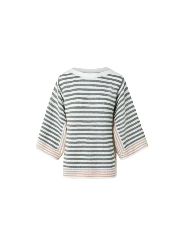 Striped Volume-Sleeve Sweater in Merino Wool sold by Akris