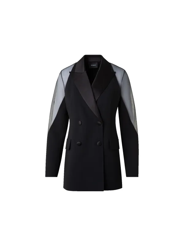 Wool Satin Tuxedo Jacket with Sheer Shoulders made by Akris