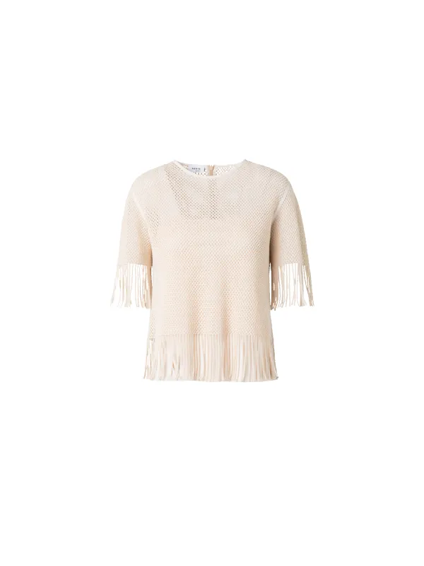 T-Shirt in Cotton Mesh wth Fringes made by Akris