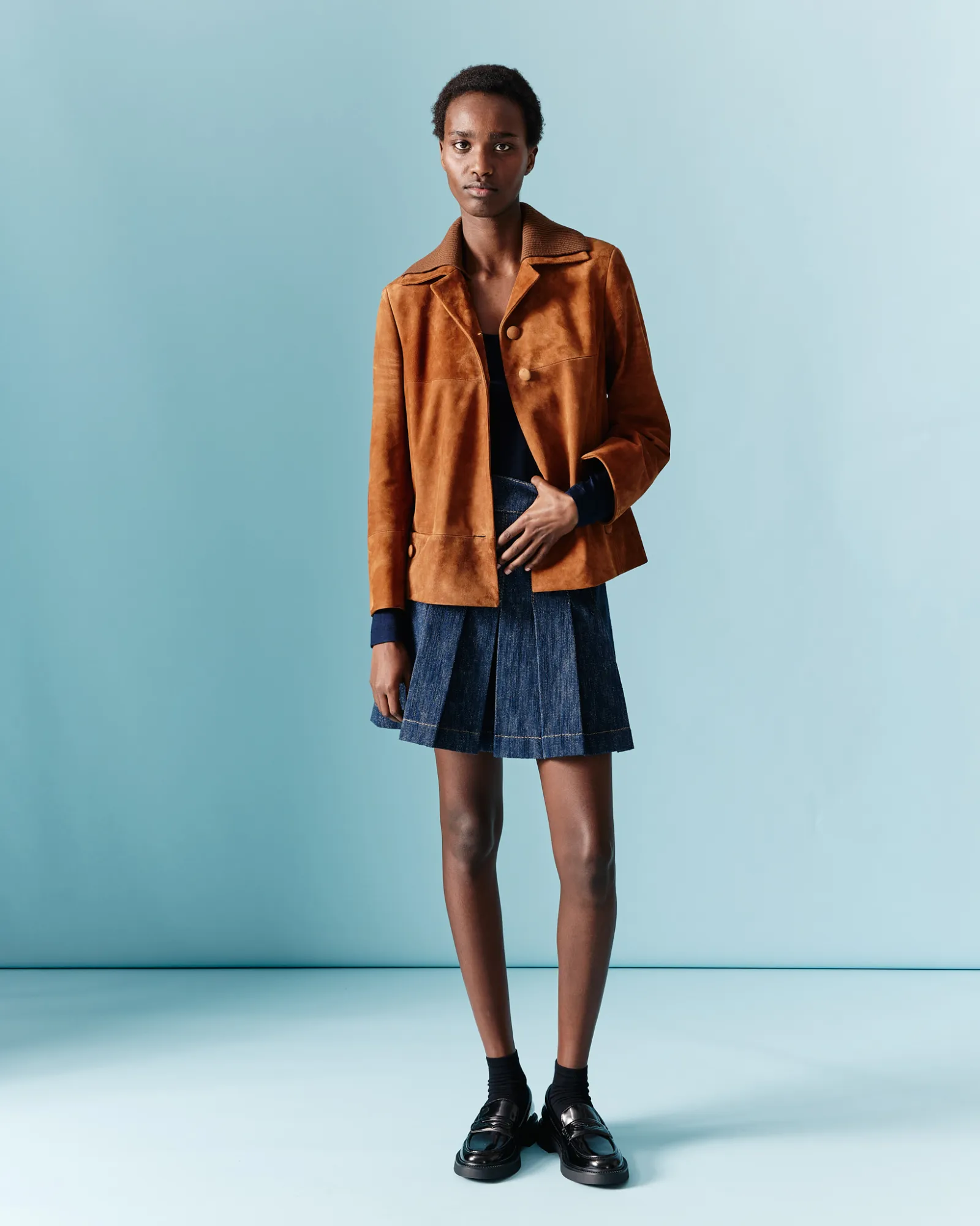 Cropped Leather Jacket with Knit Collar sold by Akris product image thumbnail 2