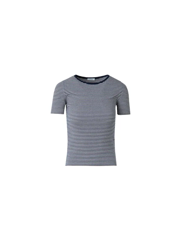 Short Sleeve Sweater in Striped Virgin Wool made by Akris Punto