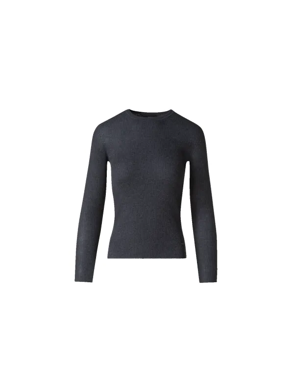 Seamless Rib Silk Cotton Knit Crew Neck Sweater made by Akris