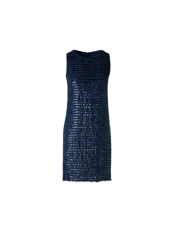 Sheath Dress in Lamé Fringes Embroidery on Wool made by Akris