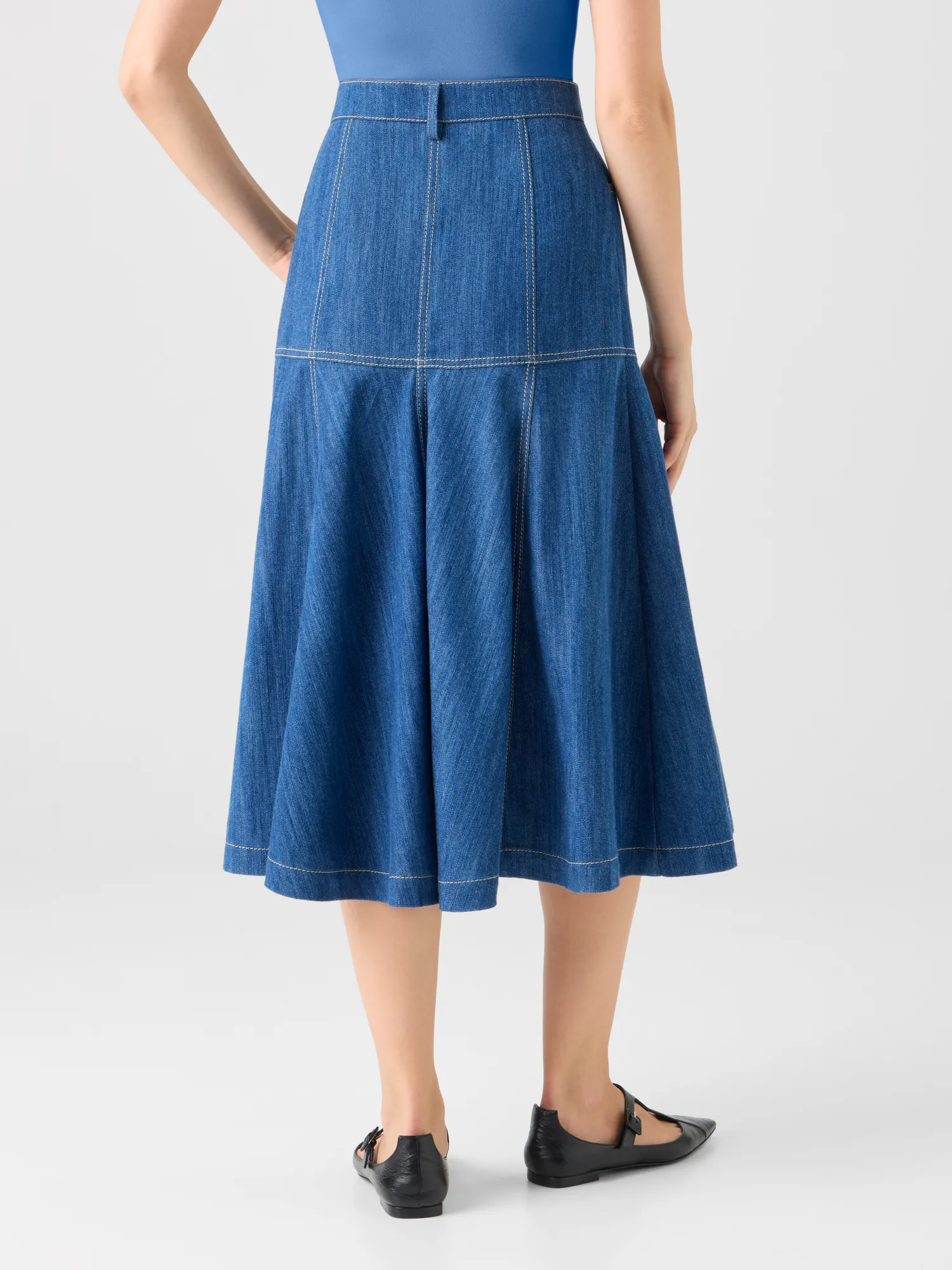Cotton Denim Midi Skirt with Flared Hem sold by Akris product image thumbnail 5