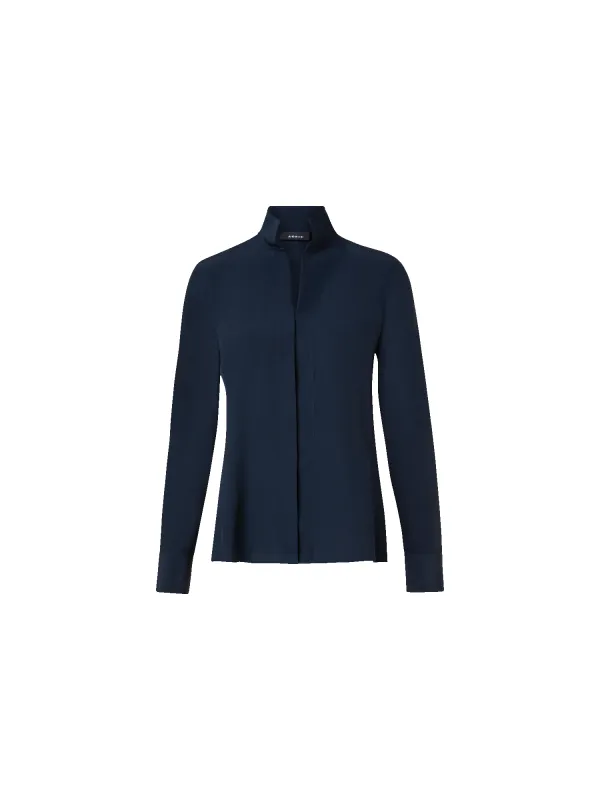 Long Sleeve Silk Blouse with Stand-up Collar made by Akris
