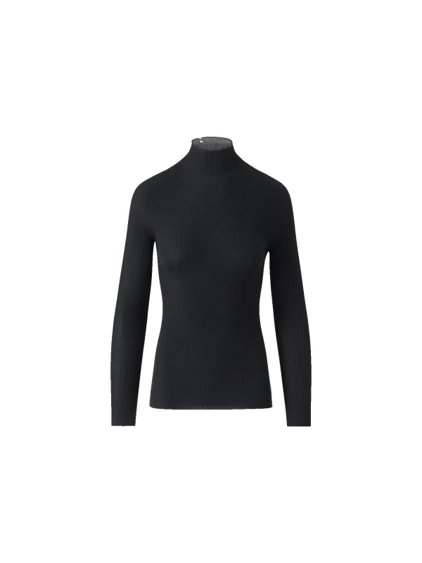 Fine Rib Cashmere Silk Mock Neck Pullover made by Akris