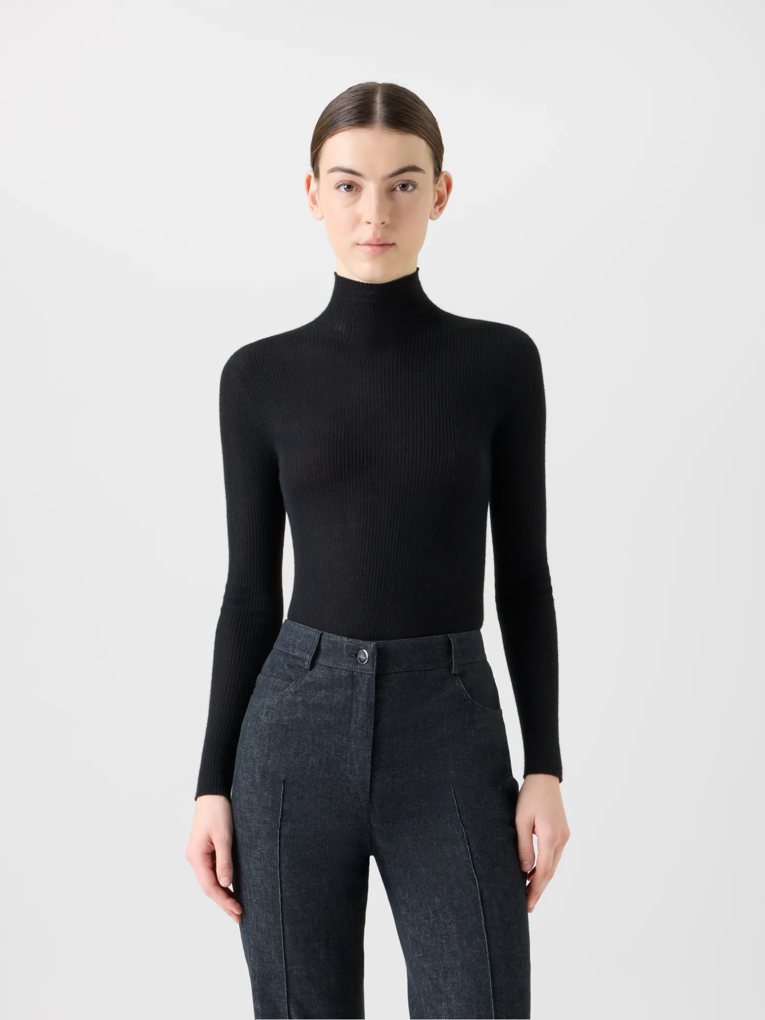 Fine Rib Cashmere Silk Mock Neck Pullover sold by Akris product image thumbnail 2