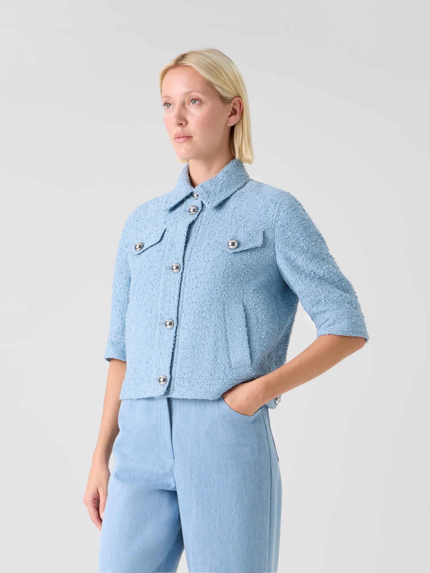 Short Bouclé Cotton Summer Jacket sold by Akris product image thumbnail 4