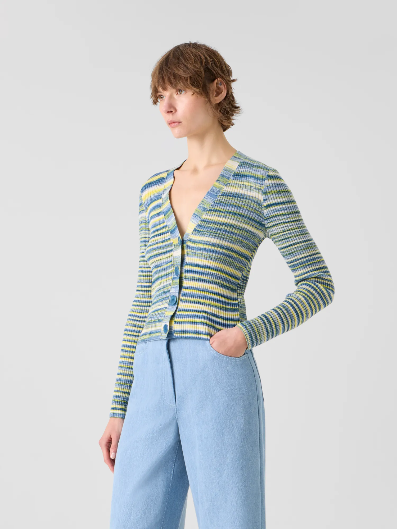 Space-Dye Rib Merino Wool Knit Cardigan sold by Akris product image thumbnail 4