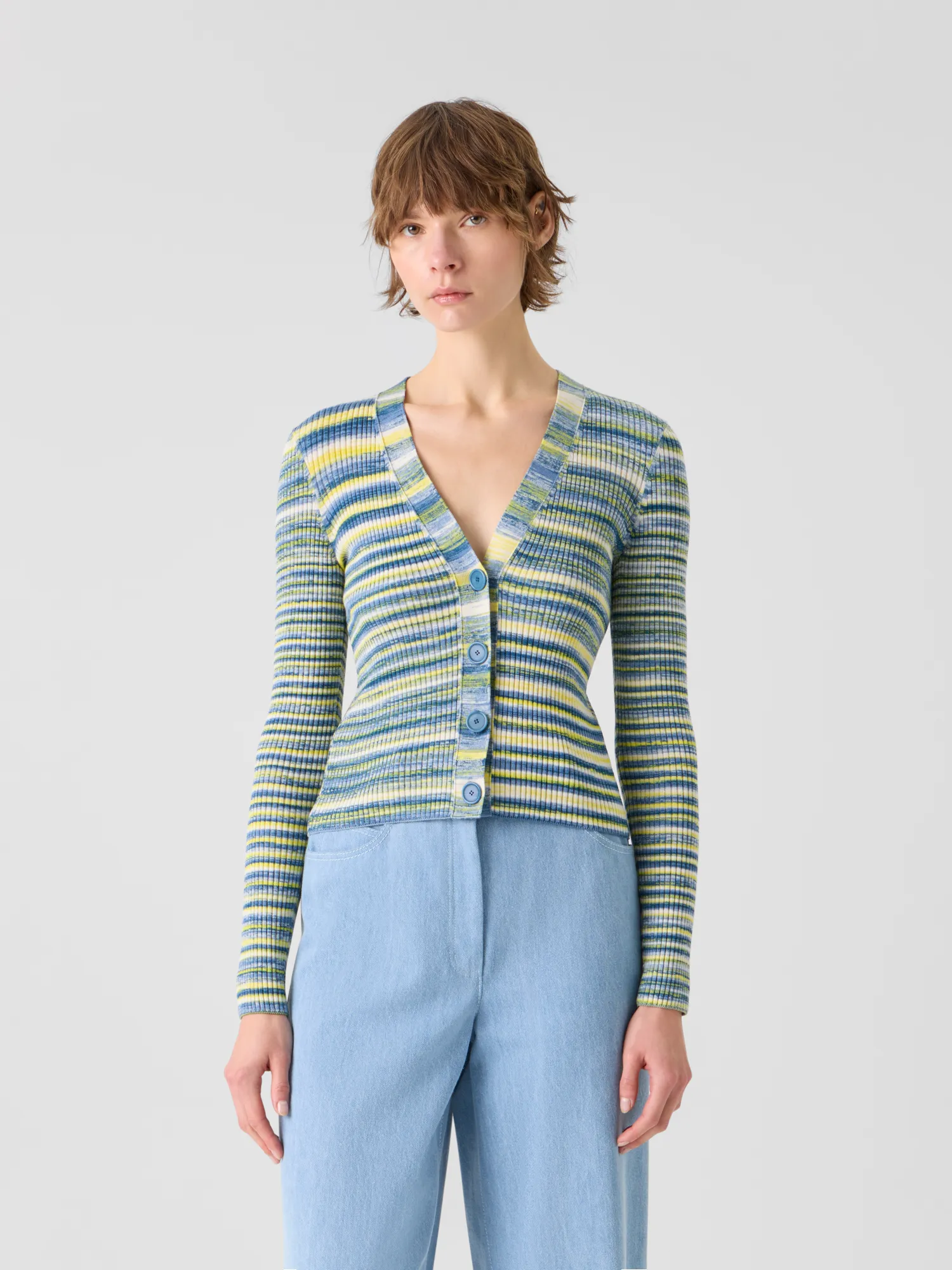 Space-Dye Rib Merino Wool Knit Cardigan sold by Akris product image thumbnail 2