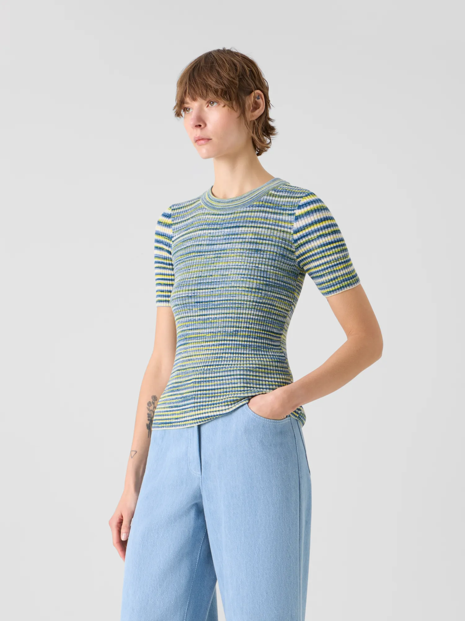 Fitted Space-Dye Merino Rib Knit Top sold by Akris product image thumbnail 2
