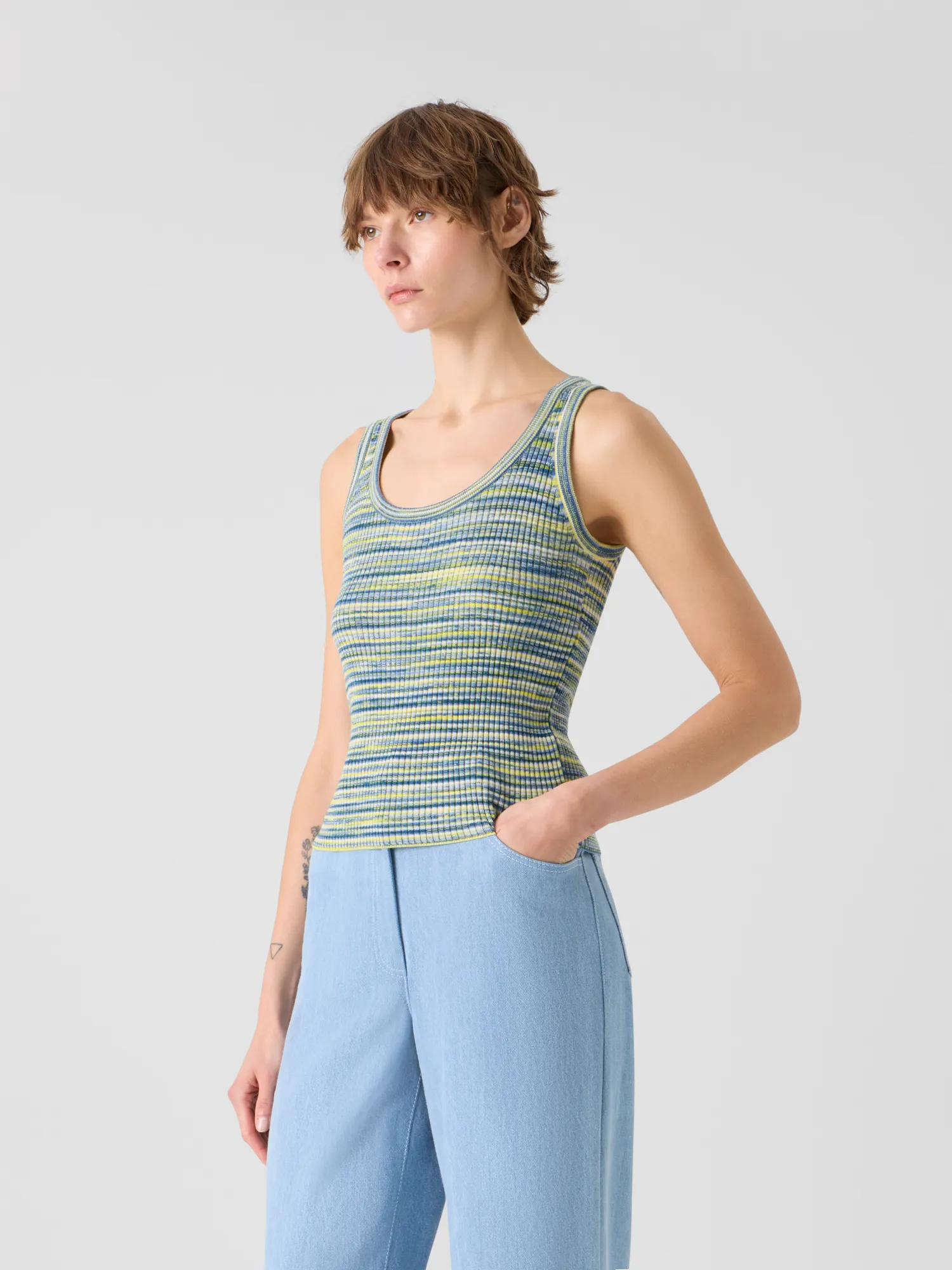 Fitted Scoop Neck Space-Dye Merino Rib Knit Tank sold by Akris product image thumbnail 2
