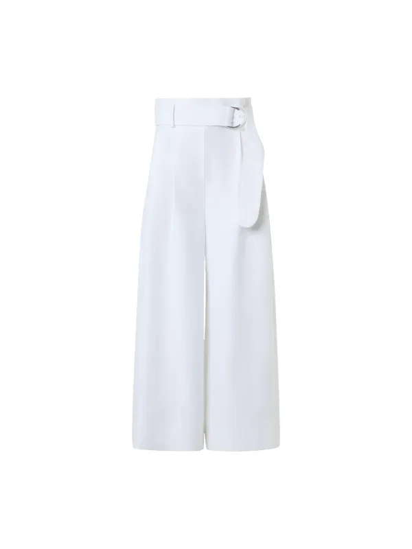 Fiorella High-Rise Pleated Raw Linen Culotte Pants sold by Akris
