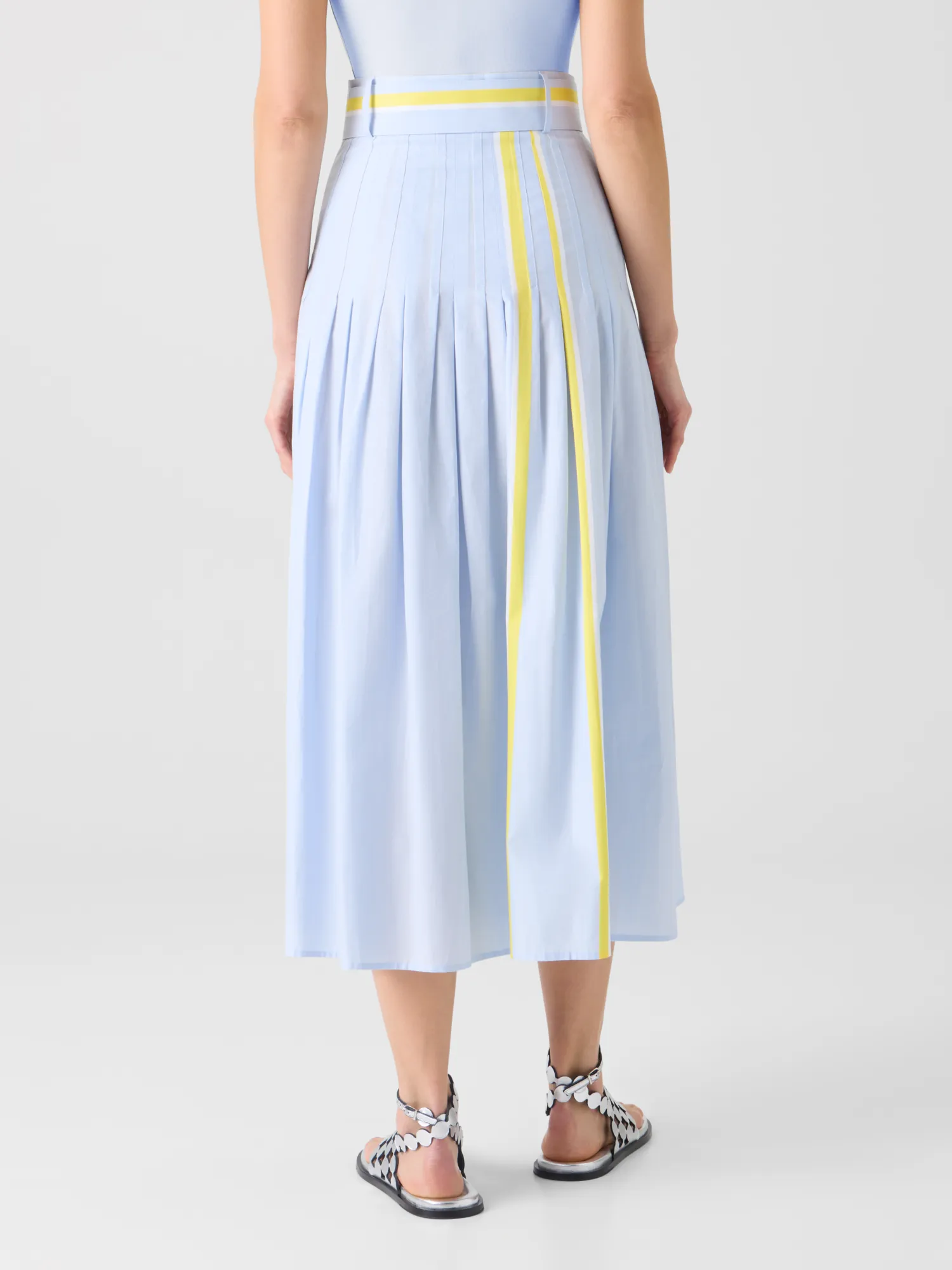Pleated Striped Cotton Chambray Midi Skirt with Belt sold by Akris product image thumbnail 5