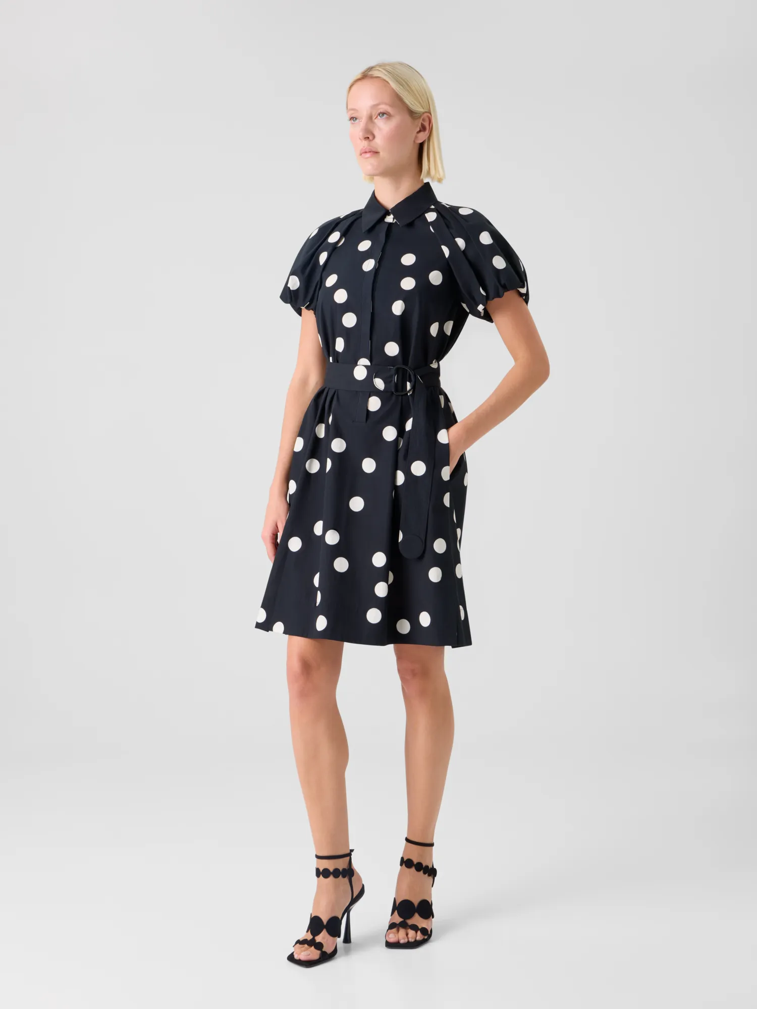 Polka Dot Cotton Shirt Dress with Puff Sleeves sold by Akris product image thumbnail 4