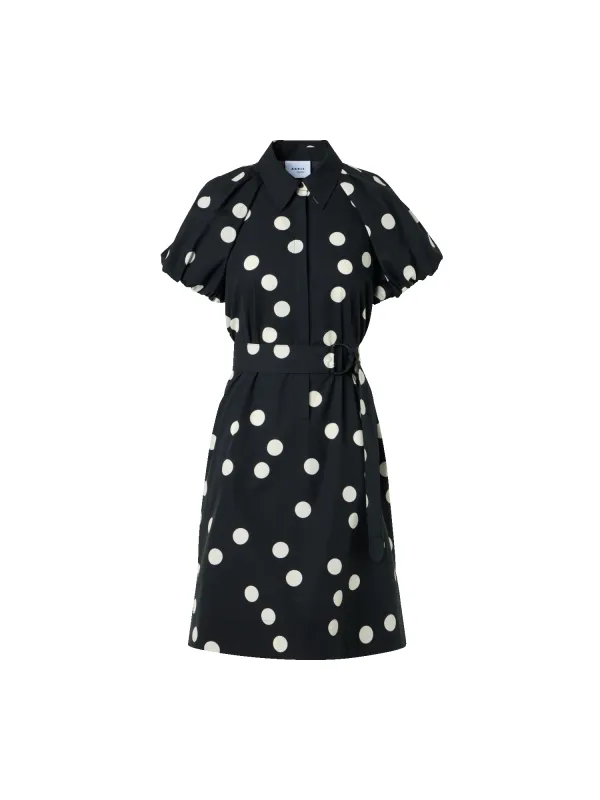 Polka Dot Cotton Shirt Dress with Puff Sleeves made by Akris Punto