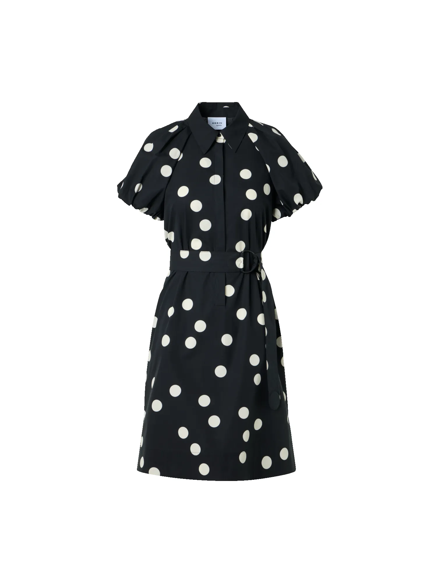 Polka Dot Cotton Shirt Dress with Puff Sleeves sold by Akris