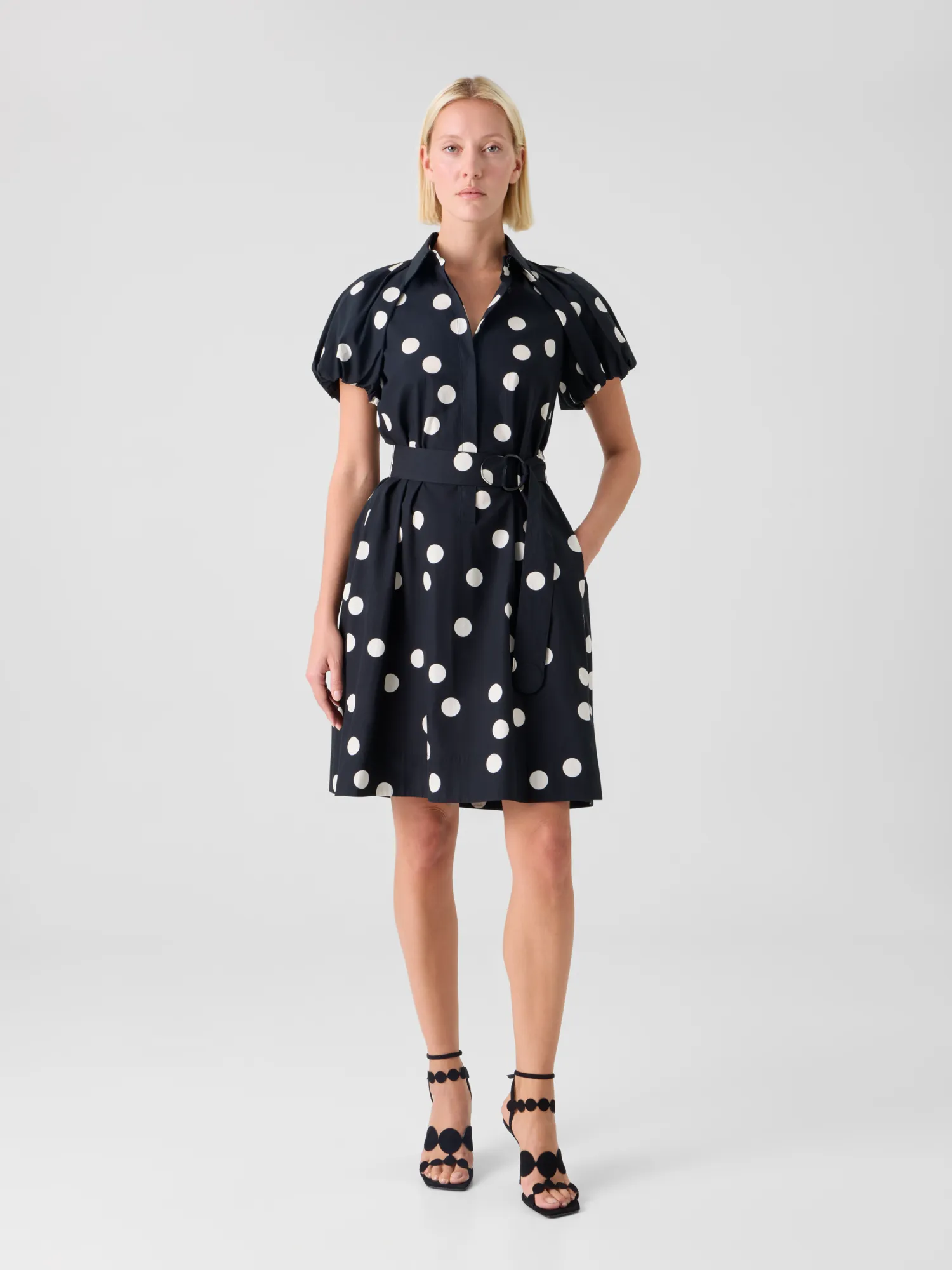 Polka Dot Cotton Shirt Dress with Puff Sleeves sold by Akris product image thumbnail 2