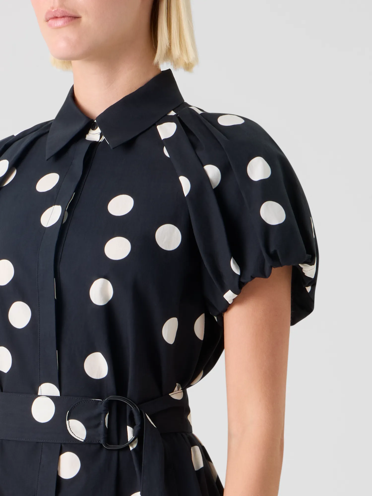 Polka Dot Cotton Shirt Dress with Puff Sleeves sold by Akris product image thumbnail 3